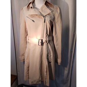 Vintage 90s ‎ Y2k GUESS Moto Trench Coat Ivory  Size 8